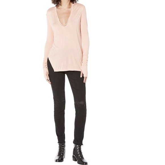 Free People Women's Xsmall Top‎ Fresh And Clean Long Sleeve Tee Coral Mist New - Picture 7 of 12
